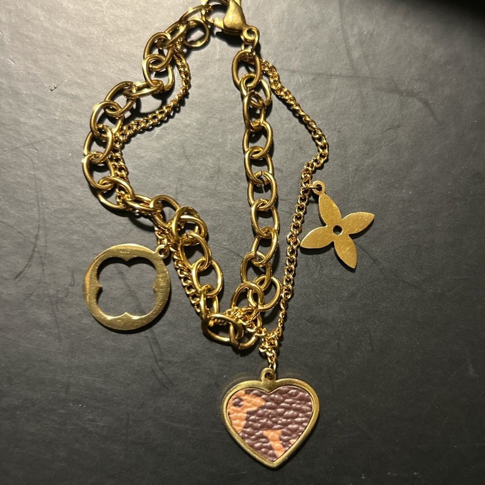 Gold Heart Pendant monogram heart Charm Bracelet